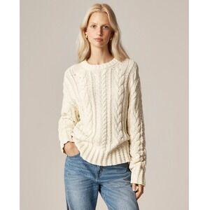 J.Crew Cable Knit Crewneck Sweater Ivory Long Sleeve Size XS Preppy Nautical